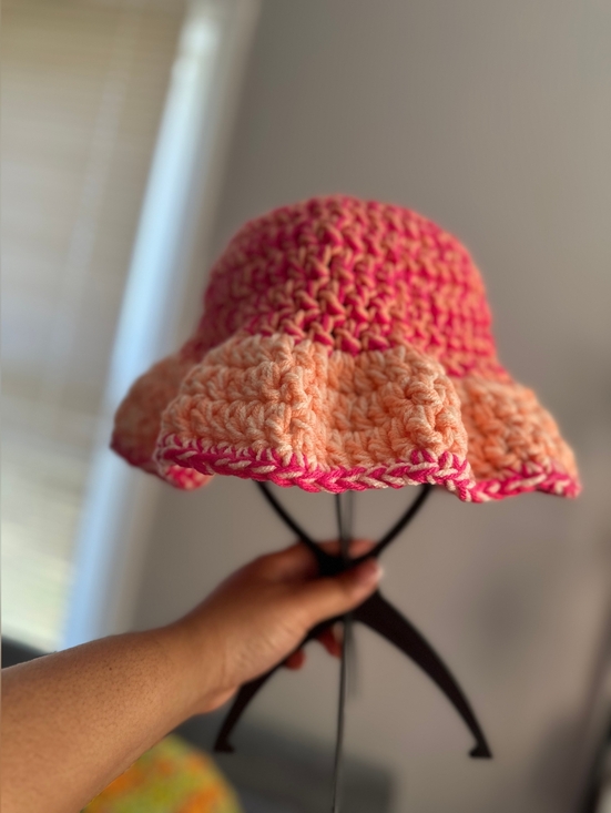 Hand Crafted Accessories - Handmade Pink & Peach Crochet Bucket Hat